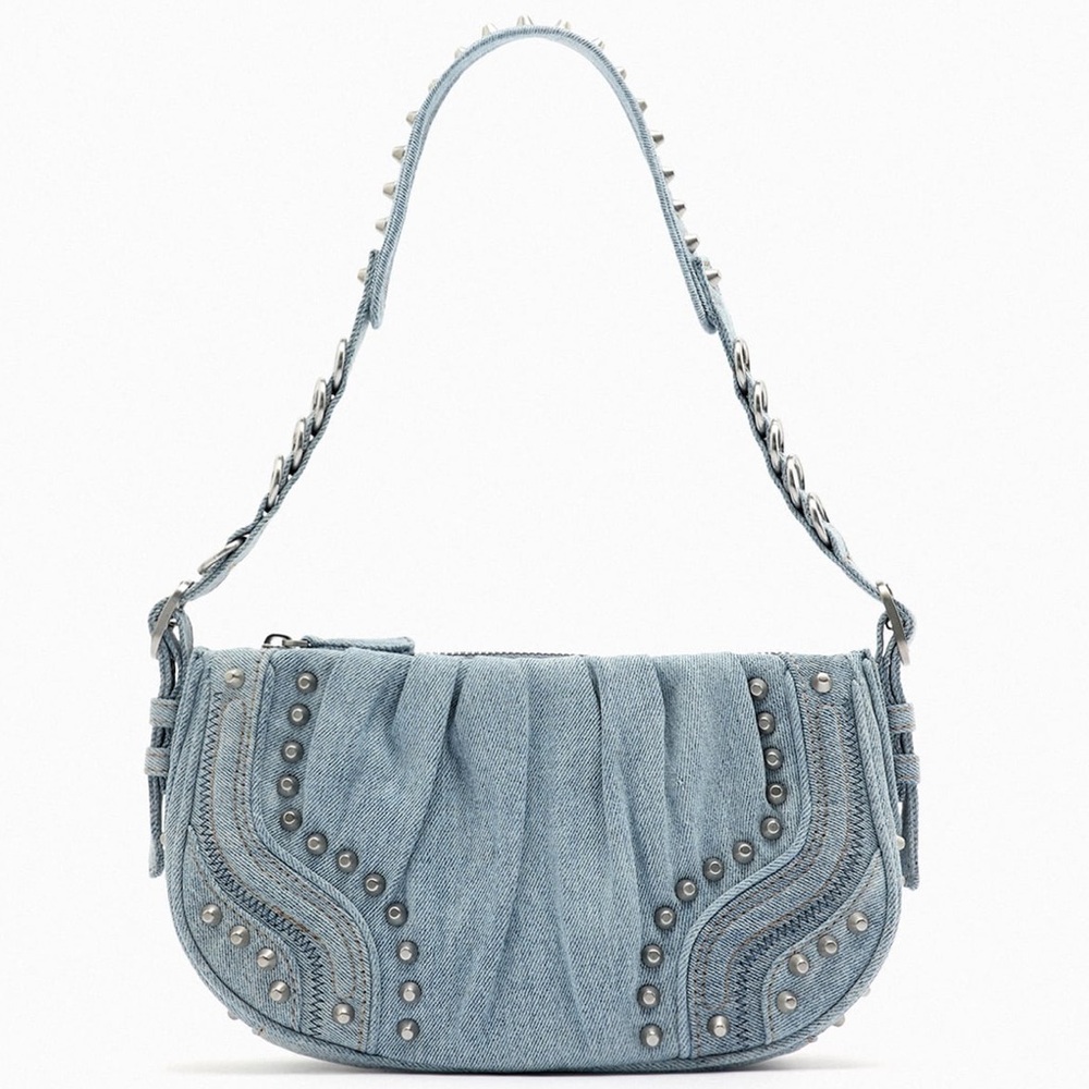 Zara Studded Denim Shoulder Bag